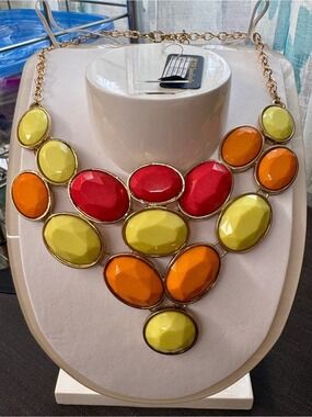 Women's Statement Bib Necklace in Red, Orange, and Yellow